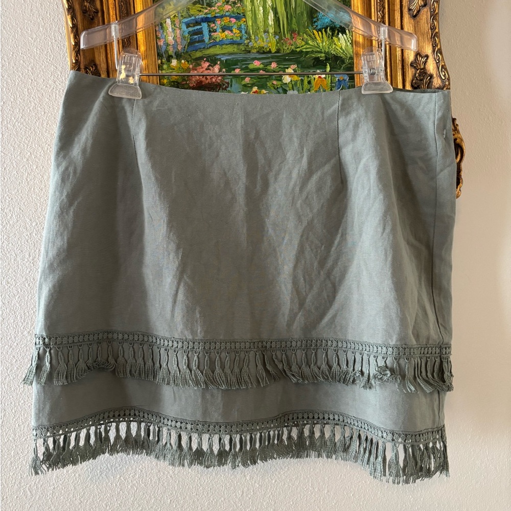 Lulu's Green Tassel Mini Skirt - Picture 1 of 4